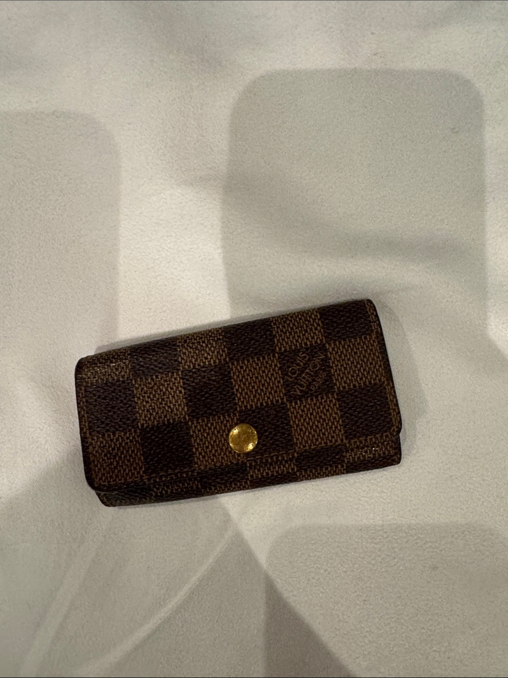 Classic Brown Checkered Women's Key Wallet - Gold Snap